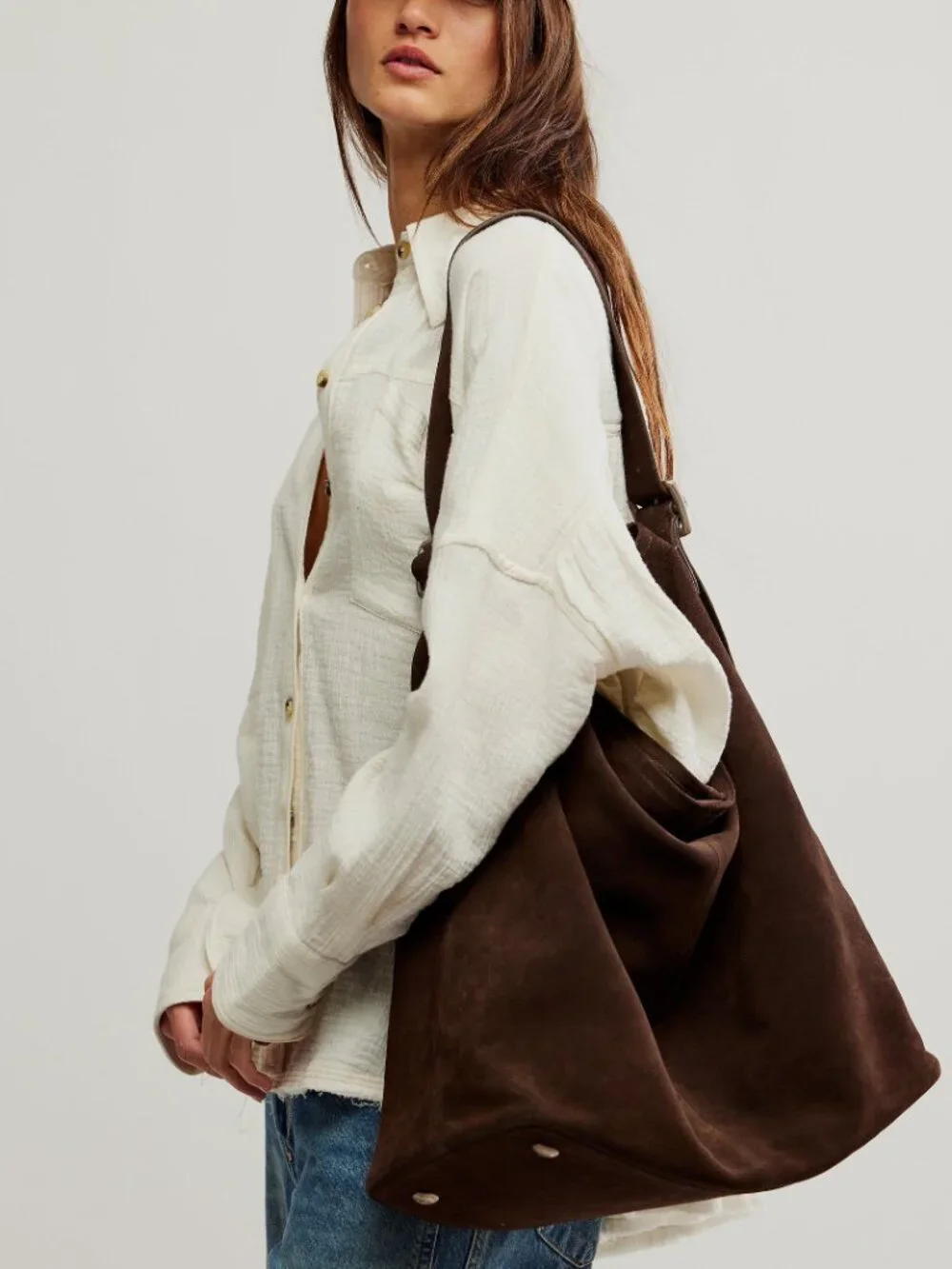 Free People Brown Suede Hobo Tote - Picture 3 of 8